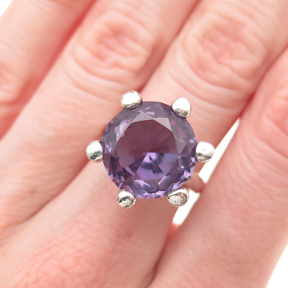 925 Sterling Silver Vintage Mexico Lab-Created Peacock Sapphire Ring Size 6.75